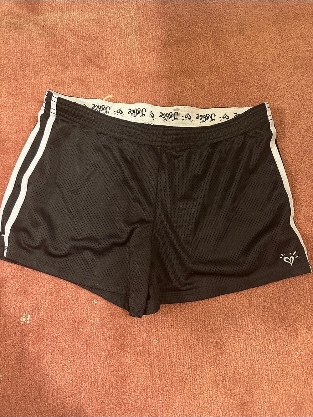 Justice Black Athletic Mesh Shorts with White Stripes